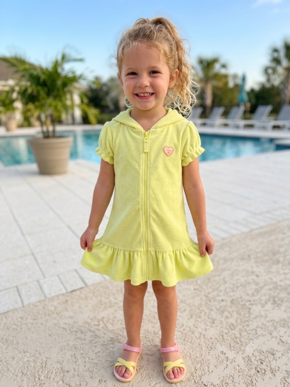 Pink Platinum Girls Yellow Hooded Swim Beach Cover-Up Dress – Size 4T